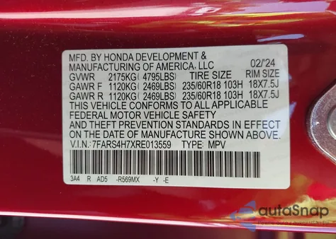 2024 Honda Cr-V Ex-L Awd из США, поврежденный, VIN 7FARS4H7XRE013559